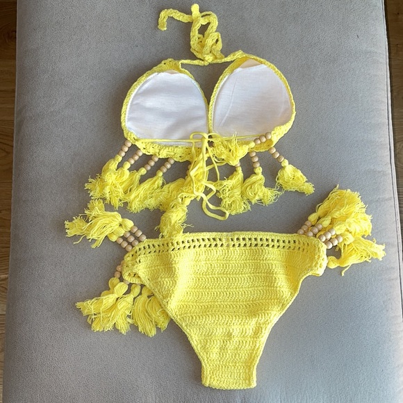 Yellow Two Piece Crochet Bikini - Picture 8 of 10